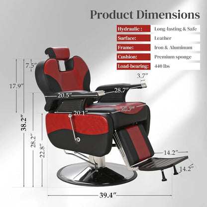Barber Chairs for Barbershop, Heavy Duty Hydraulic Barber Chair 360° Swivel Reclining, Adjustable PU Leather Beauty, Customized