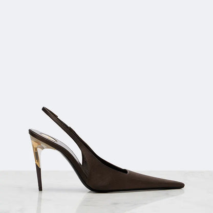 Women Satin Pointed‑Toe Stiletto Pumps with Clear Heel, Elegant Back Strap Dress Heels for Formal Dating Club Occasions