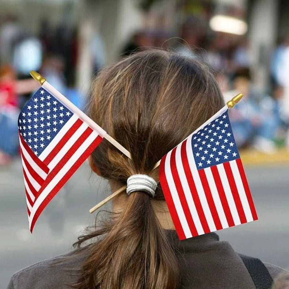 30pcs HandHeld American Stick Flags, 14x21cm HandHeld Mini USA Flag for Independence Day Outside Patriotic Holiday Yard Patio