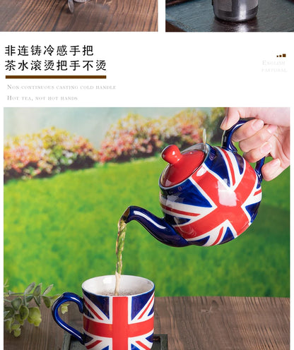 London Pottery Hand-painted flag Series 2 Cup Teapot British 600ml Ceramic Teapot with Stainless Infuser for Loose Tea Tea Set