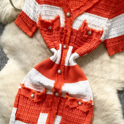 YuooMuoo Chic Fashion Sexy Package Hips Knitted Long Dress 2025 Spring and Summer Elegant Slim Waist Office Lady Sweater Dress