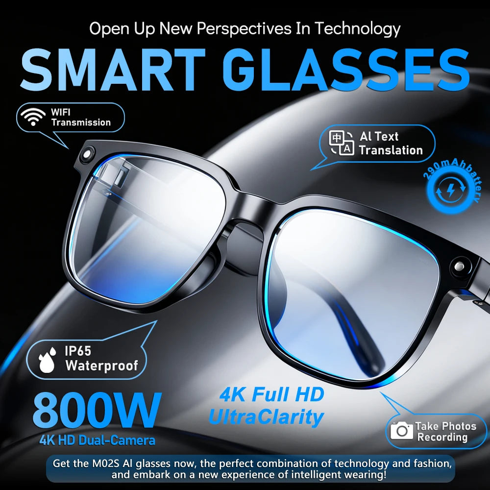 2026 4K HD AI Smart Glasses New Bluetooth Call Voice Assistant Control Chat GPT 800MP Camera AI Translation Sunglasses Men Women