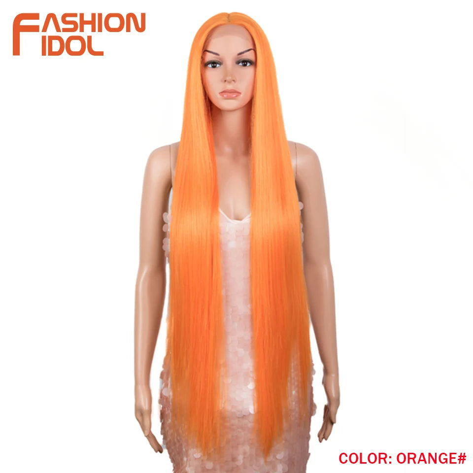 38 inch Straight Long Hair Synthetic Lace Front Wigs For Women High Temperature Hair Ombre 613 Red Cosplay Wigs Synthetic Hair