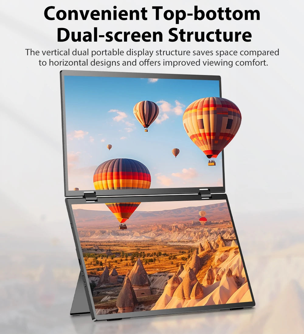 UPERFECT 15.6' Stacked Foldable Dual Monitor FHD 100% SRGB Laptop Screen Extender Portable Monitor for Windows Mac OS with Stand
