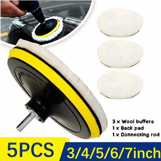 5Pcs 3/4/5/6/7 Inch Wool Car Polishing Pad Set For Polisher Machine Waxing Polishing Buffing Wheel Auto Paint Care Polisher Pads
