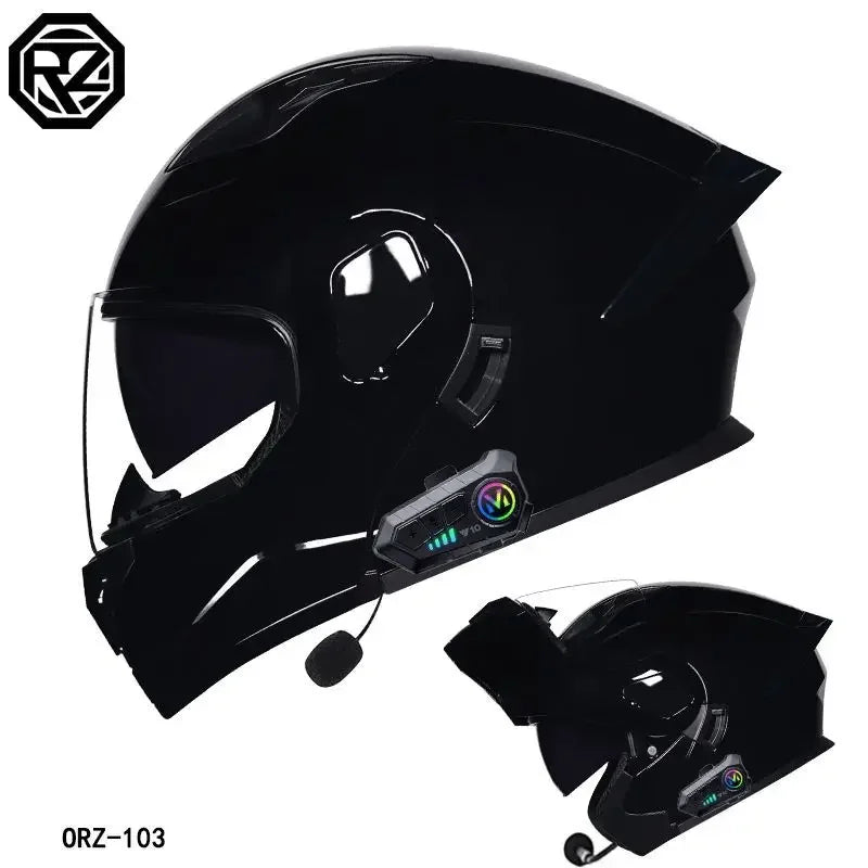 ORZ-103 Motorcycle Dual-Lens Helmet Men Women Bluetooth Full Helmet All Seasons Flip Helmet with Tail Wing DOT Certification