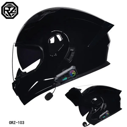 ORZ-103 Motorcycle Dual-Lens Helmet Men Women Bluetooth Full Helmet All Seasons Flip Helmet with Tail Wing DOT Certification