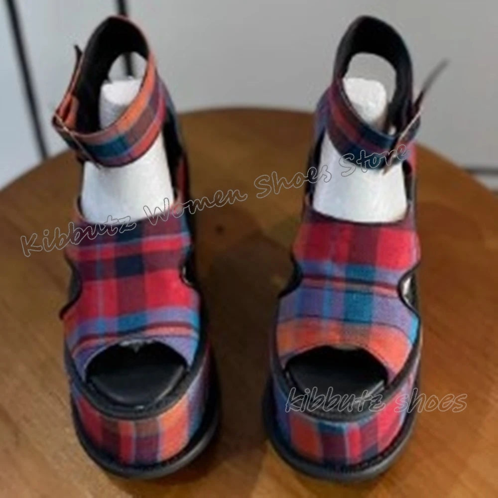 Belt Buckle Sandals Platform Patchwork Mixed Color Round Toe Chunky Heels Summer Fashion Luxury Elegant Sexy Women Shoes Newest