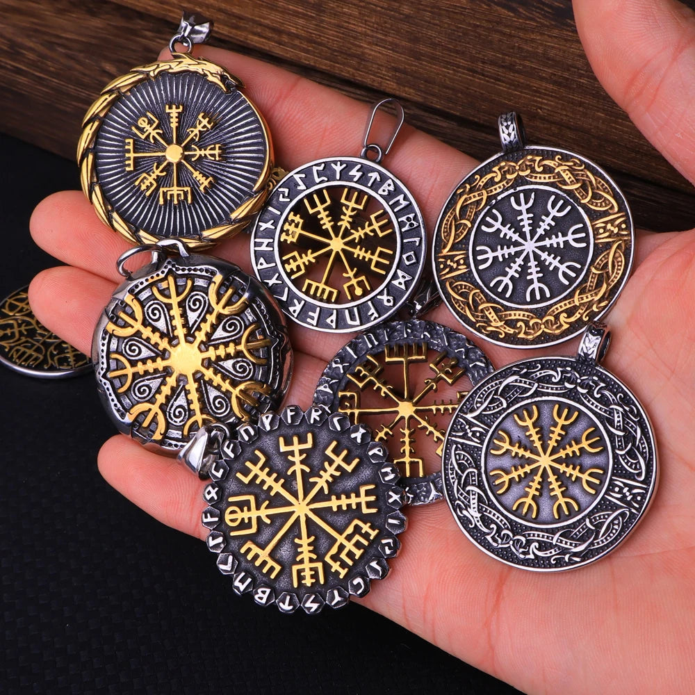 Vintage Vegvisir Viking Compass Pendant Necklace for Men Stainless Steel Fashion Nordic Amulet Beaded Necklace Jewelry Wholesale