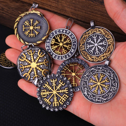 Vintage Vegvisir Viking Compass Pendant Necklace for Men Stainless Steel Fashion Nordic Amulet Beaded Necklace Jewelry Wholesale