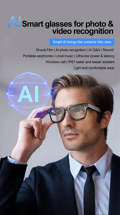 LIGE AI Camera Glasses Wireless Smart Sunglasses with Camera Bluetooth Call Music Glasses Video Sound Recording Antiblue Glasees