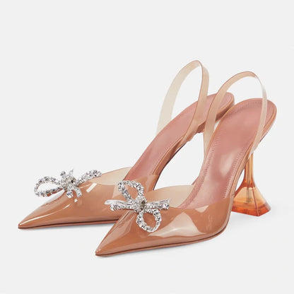 35-45 Fashion Transparent Soft PVC Women Pumps Luxury Rhinestones Bowknot Slingback High heels Spring Summer Wedding Party Shoes