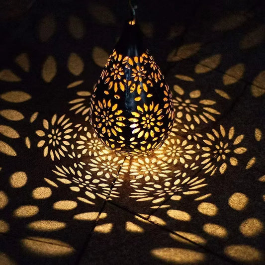 Solar Water Drop Hollow Lantern Light - Vintage Metal Shadow Projector, Waterproof Hanging Decor for Garden, Patio & Porch