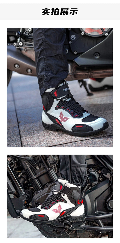 DUHAN  Motorcycle Boots Male Boots for Men Motocross Waterproof Anti Slip Fall Prevention Mid Top Leather Cycling Riding Shoes