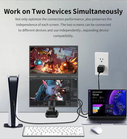 HGFRTEE 15.6 Inch Dual Portable Monitor for Laptop Screen Extender Stackable Foldable 315° Folding Stacked Triple Display