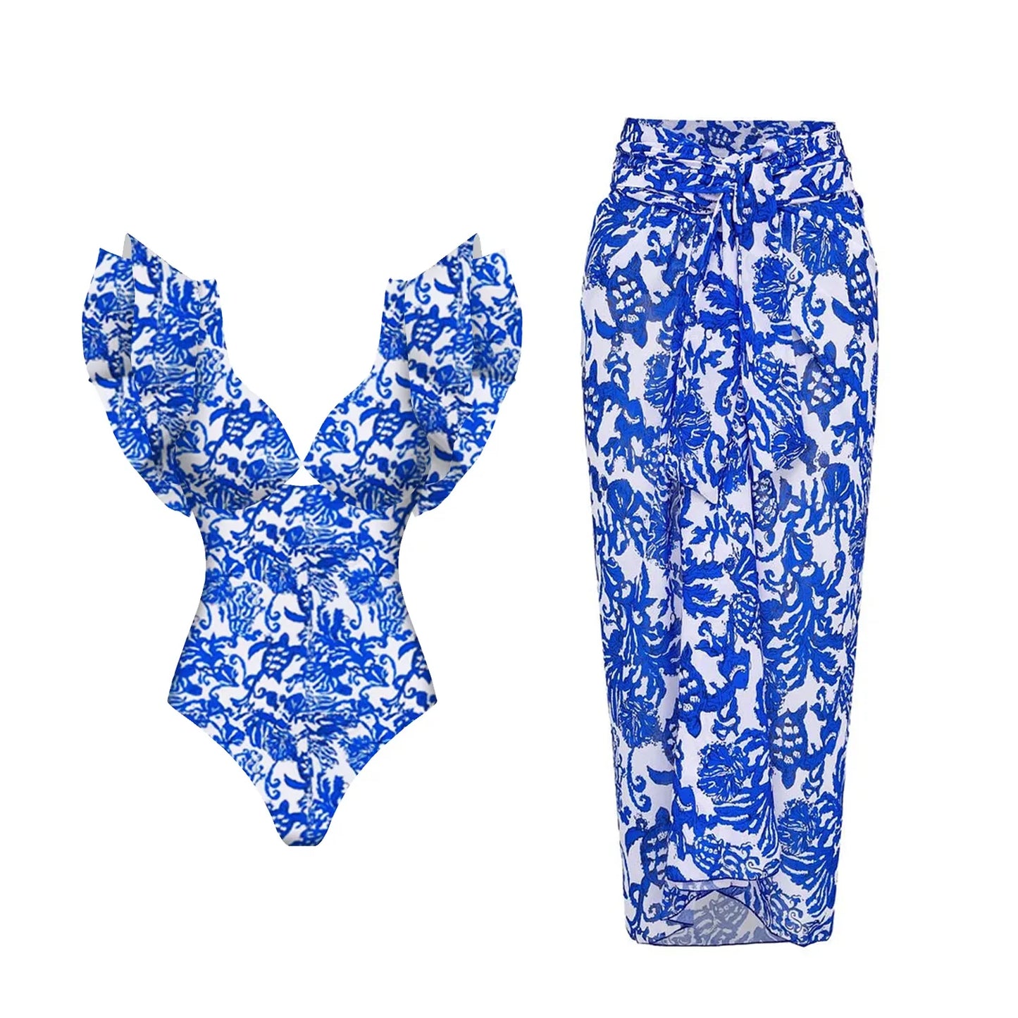 2026 New Sexy Ruffle Bikini Set Printed Brazilian Biquini Women Swimwear Skirt Bathing Suit Girls Summer Beachwear Dress