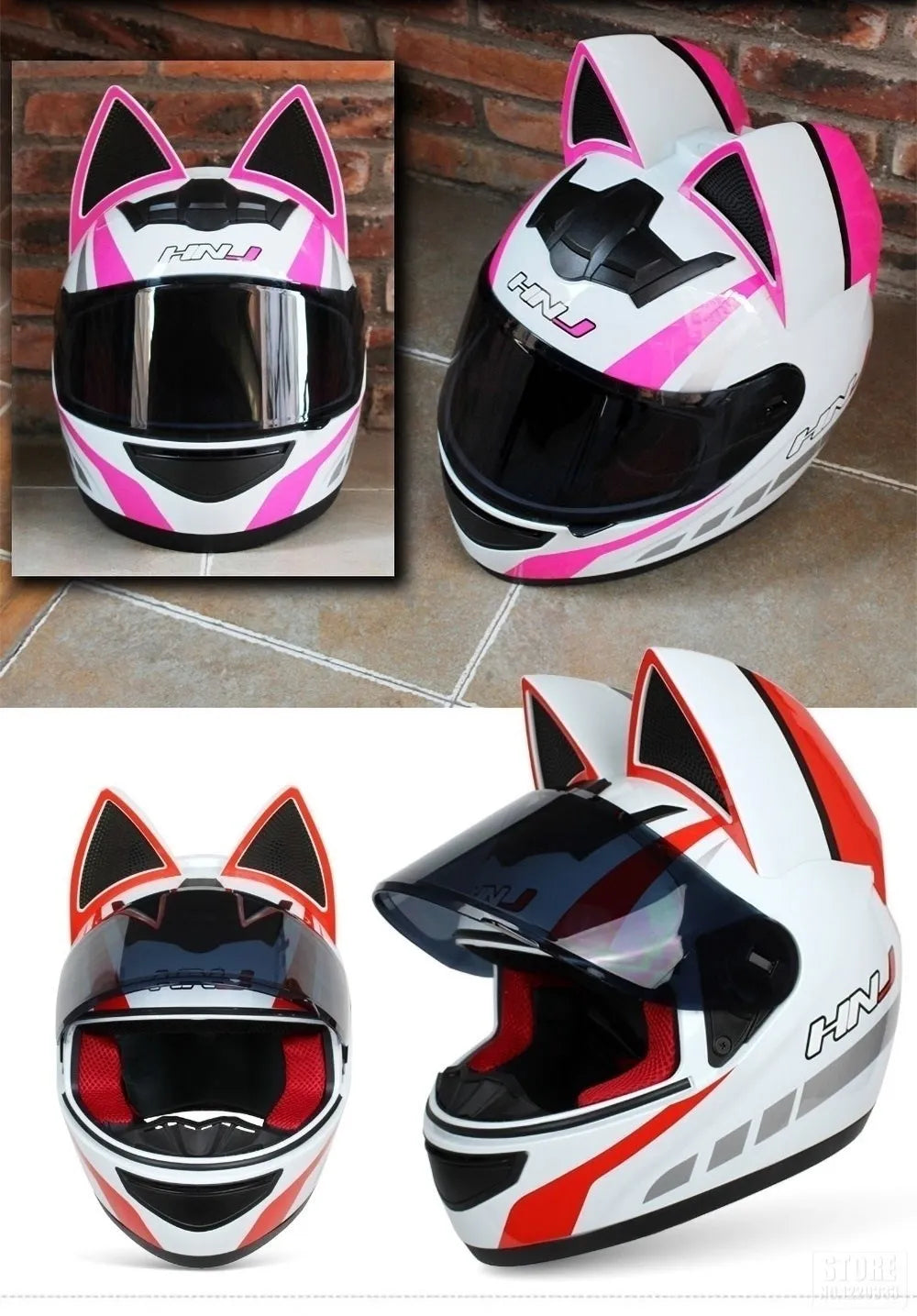 Capacete Casque Moto Motorcycle Full Face Helmet Women Moto Ear Helmets Personality Motorbike Helmet Cat Ear Helmet Motocross