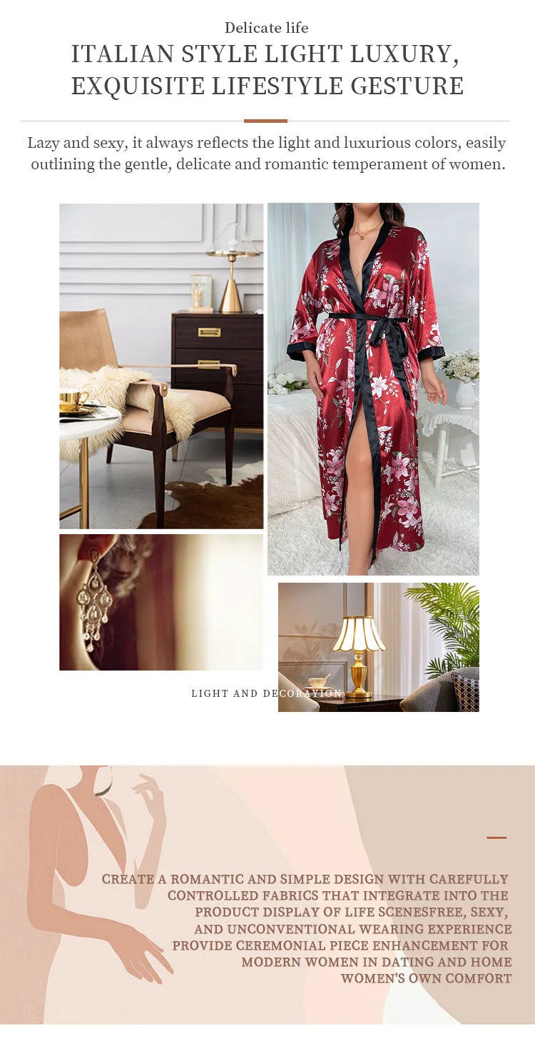 Plus Size Women's Satin Like Nightgown Fashion Long Maxi Sleep Dress100kg Floral Print Loose Fit Robe for Curvy Girls Loungewear