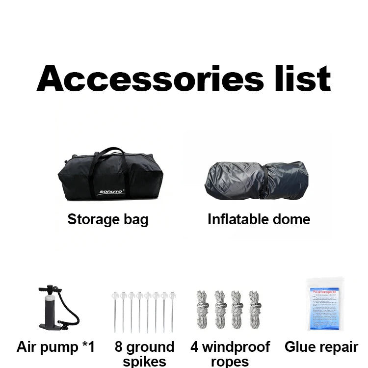 Sonuto Instant Setup Inflatable Tent, 3x3m Quick Inflation Air House Tent, Portable Easy Setup Large Camping Tent with Bag