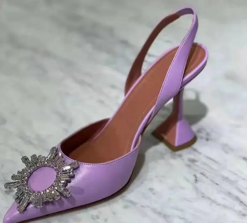 Brand Women Pumps Luxury Crystal Slingback High Heels Summer Bride Shoes Comfortable Triangle Heeled Party Wedding Shoes