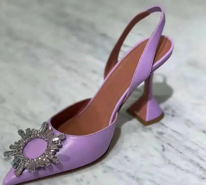Brand Women Pumps Luxury Crystal Slingback High Heels Summer Bride Shoes Comfortable Triangle Heeled Party Wedding Shoes