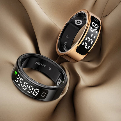 Touch Display Smart Ring R11C with Charging Box-1ATM Waterproof Step Health Tracker 5.2 BLE Heart Rate Blood Oxygen Monitor
