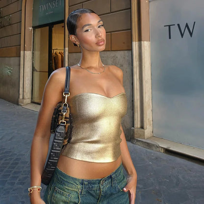 Strapless Backless Sexy Y2K Crop Top Corset Party Club Outfits for Women Tube Vest Summer Sleeveless Skinny Bustier Tops Outfit