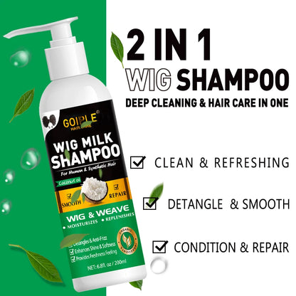 2 In 1 Wig Shampoo and Leave-in Conditioner Wig Care Solution Detangle Spray Anti-Frizz Moisturizes & Revitalizes Synthetic Wigs