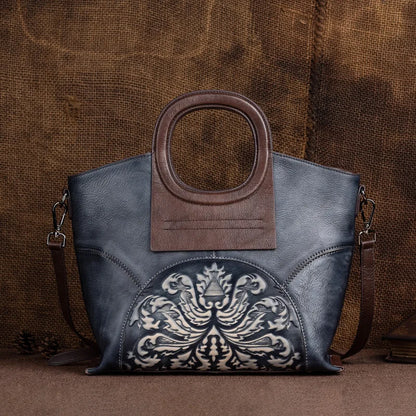 MOTAORA Genuine Leather Luxury Shoulder Bags for Women, Vintage Handmade Designer Cowhide Handbags with Embossed Details
