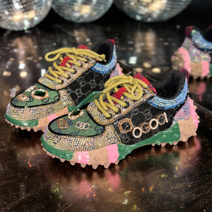 Fashion Casual Shoes Rhinestone Shoes Women Luxury Sneakser Diamond Breathable  Designers Casual Platform Non Slip Running Shoes
