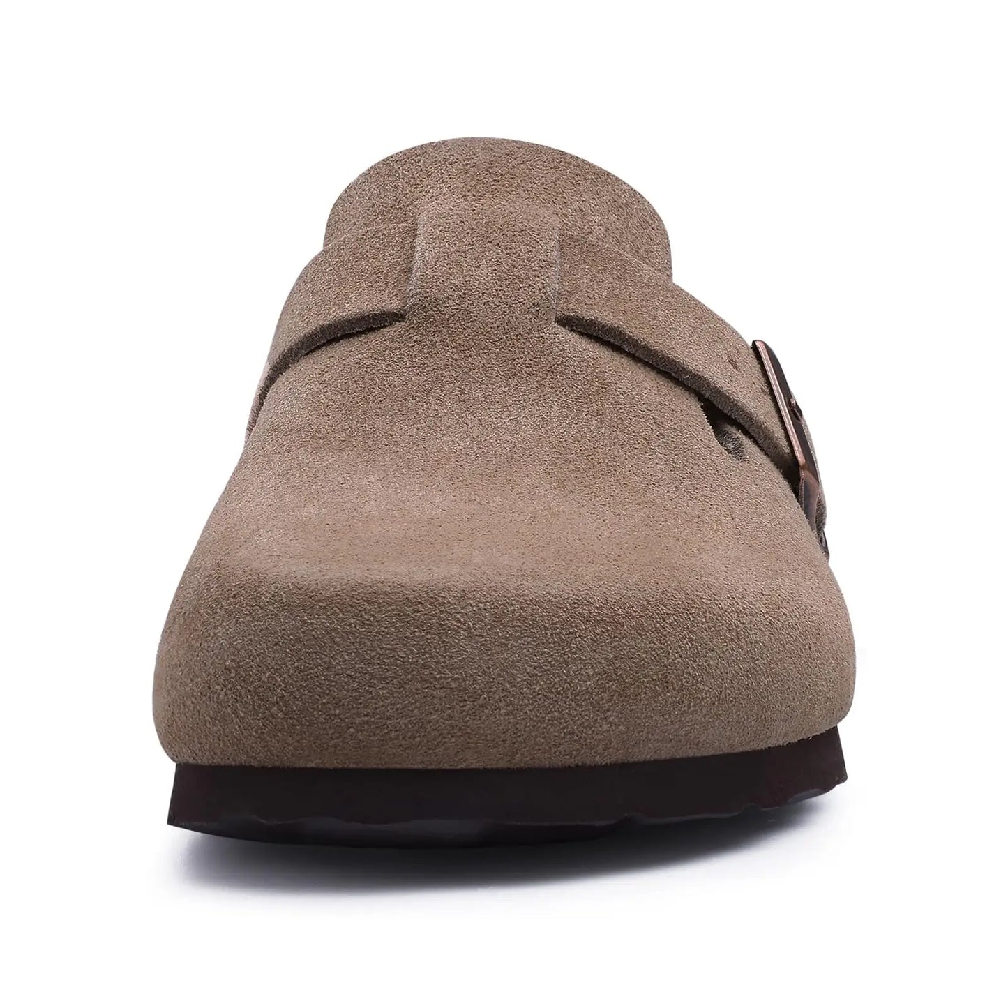 Crestar Women's Suede Clogs Lady Fashion Buckle Leather Mules Comfort Cork Footbed Potato Shoes with Arch Support Beach Sandal