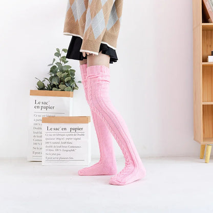 Women Winter Warm Breathable Long Johns Mohair Knee Length Knitted Wool Stretch High Sockings Femboy Leg Warmers Kawaii Clothes