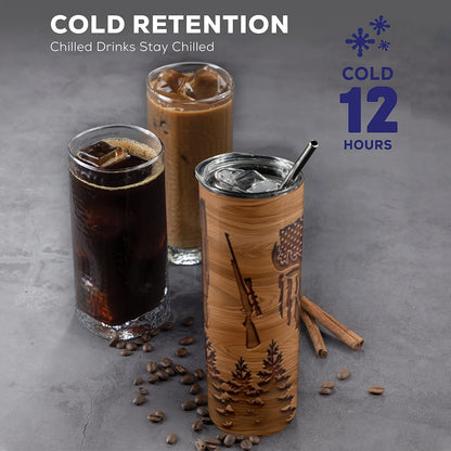 20oz Deer Hunting 3D Print Insulated Skinny Tumbler with Straw and Lid | 304 Stainless Steel Travel Coffee Cup | Festival Gift f