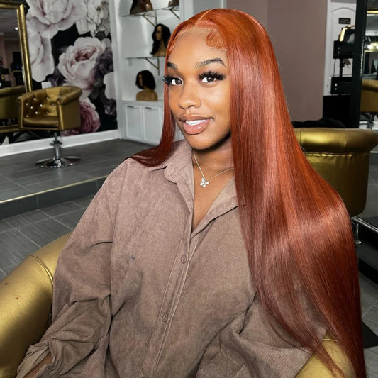 34 Inch 200% Ginger Orange Color 13X4 HD Transparent Lace Frontal Wigs Bone Straight Brazilian Pre Plucked With Baby Hair