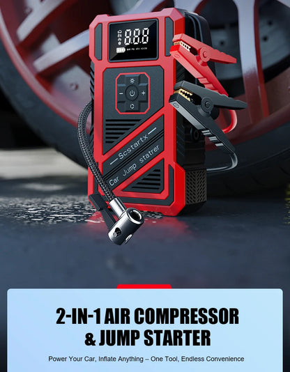 Portable 150PSI air pump, emergency car jump starter, power bank, LED lighting, air compressor,car starter suitable for all cars