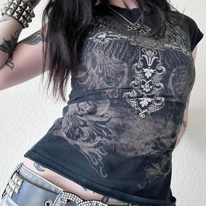 Women Y2k Fairy Grunge Shirt Vintage Graphic Print Long Sleeve Tee Shirt Tops Teen Girls Grunge Aesthetic Clothes Streetwear