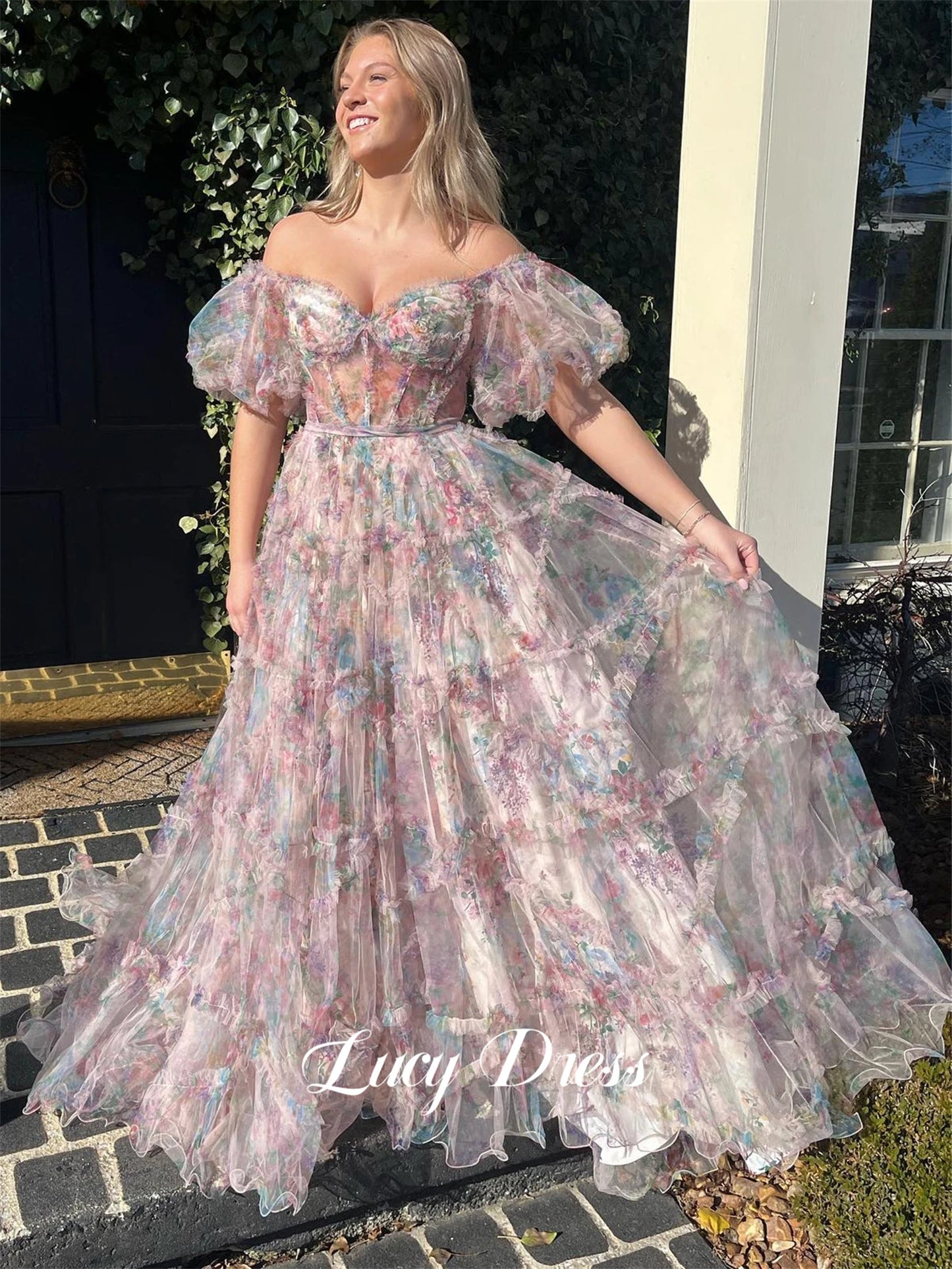 Lucy Prom Dress Floral Mesh Graduation Gown Party Luxury Dresses evening dress woman party dresses Womens dresses Customized