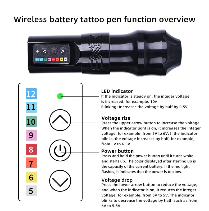 Wireless Cartridge Tattoo Machine Pen Rotary Wireless Battery Pen Portable Power Pack 1500mAh LED Digital Display Tattoo Gun