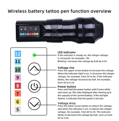 Wireless Cartridge Tattoo Machine Pen Rotary Wireless Battery Pen Portable Power Pack 1500mAh LED Digital Display Tattoo Gun