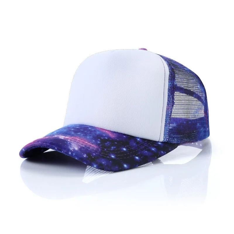 Newest Hot Sell Starry Sky Sports Caps Sublimation Blank Baseball Caps Summer Mesh Hats Adjustable Hat For Custom Printing Logo