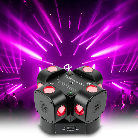 LED Moving Head Light 4 Head Beam Wind Turbine DMX512 Sound Control 200W RGBW for DJ Disco Karaoke Dance Hall KTV Disco Bar