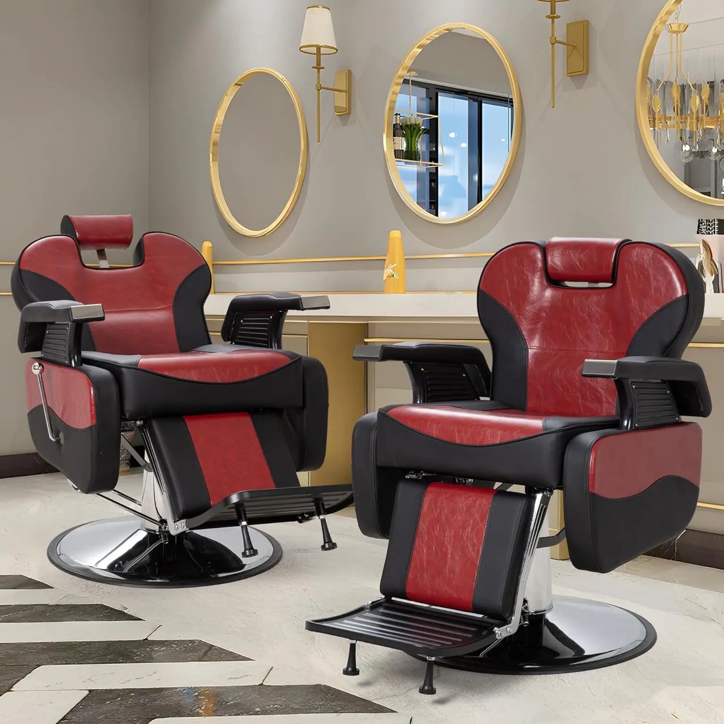 Barber Chairs for Barbershop, Heavy Duty Hydraulic Barber Chair 360° Swivel Reclining, Adjustable PU Leather Beauty, Customized