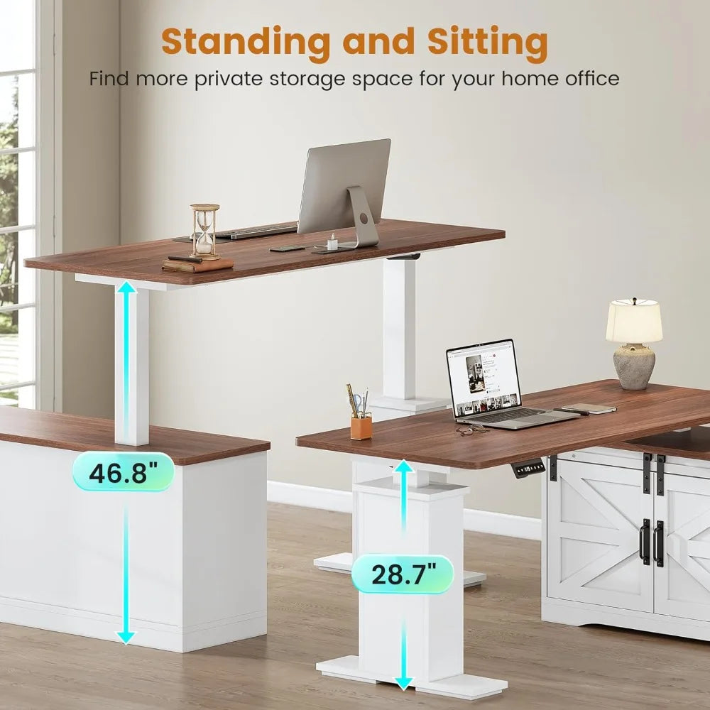SEDETA Farmhouse L Shaped Standing Desk, 55 inch Height Adjustable Corner Desk with Storage Drawers, Standing Computer Desks wit