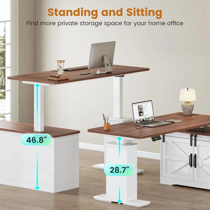 SEDETA Farmhouse L Shaped Standing Desk, 55 inch Height Adjustable Corner Desk with Storage Drawers, Standing Computer Desks wit