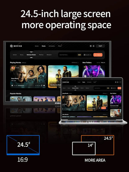 SIBOLAN 24.5 inch Portable Monitor 165Hz 2.5K 100sRGB UHD Large Gaming Screen HDMI USB C VESA Port for Laptop Mini PC Desktop
