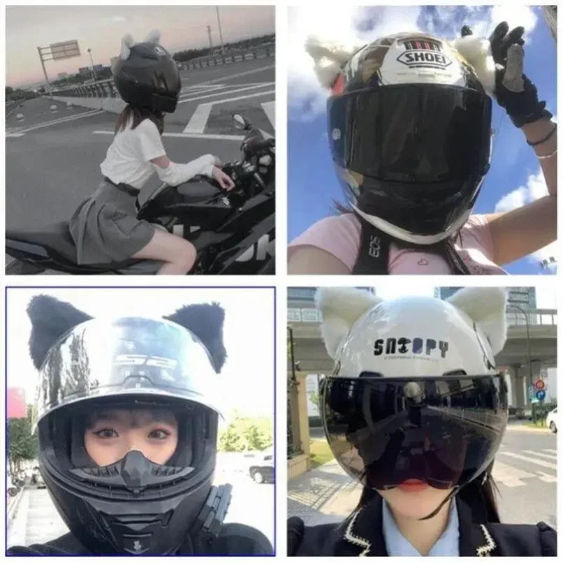 Motorcycle Helmet Cat Ears Decoration Cute Plush Stickers Motocross Helmet Full Face Off Road Helmet Decor Cosplay Styling