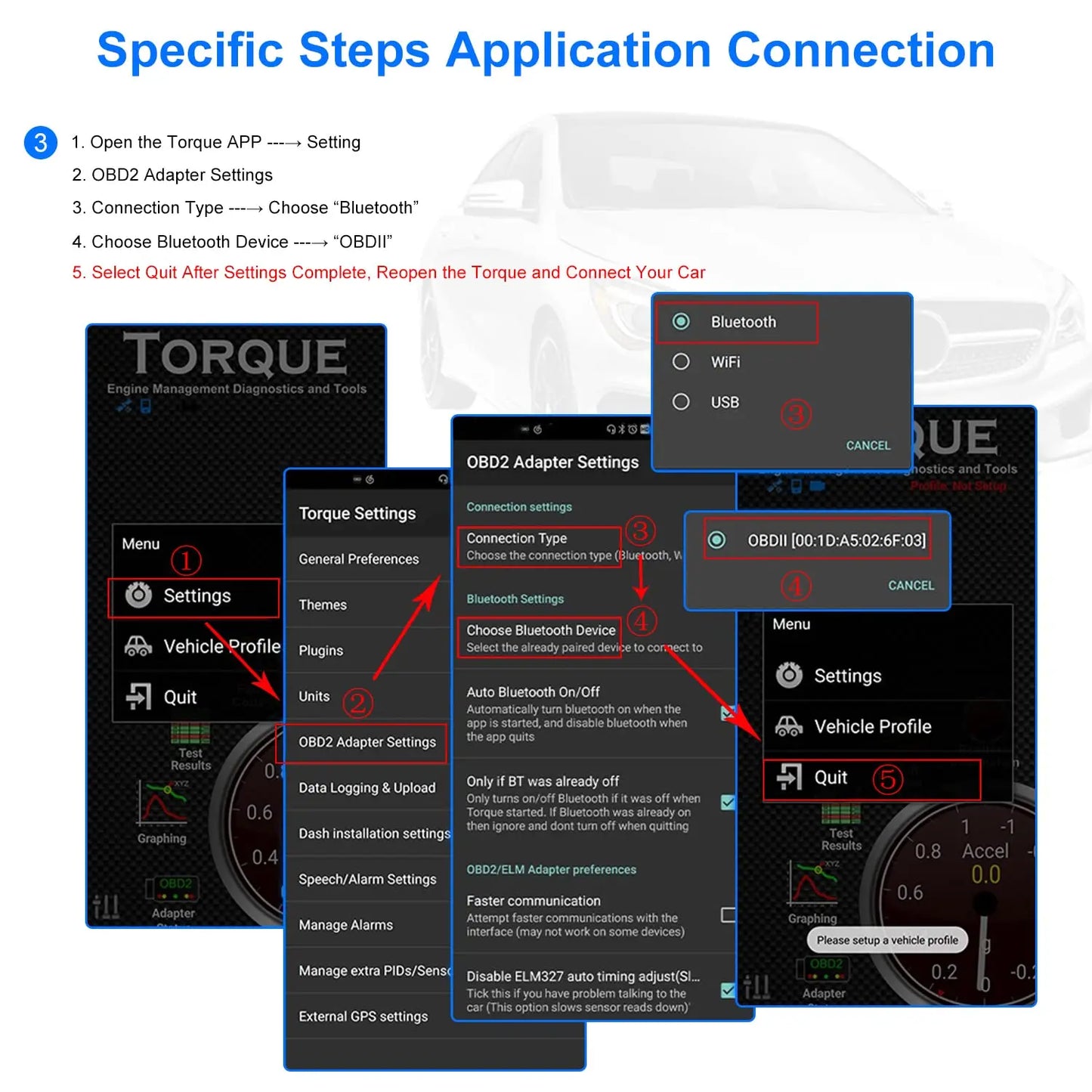 OBD2 Scanner Adapter BT, Wireless Diagnostic Code Reader OBD II Scan Tool Reset & Clear Check Car Engine Light