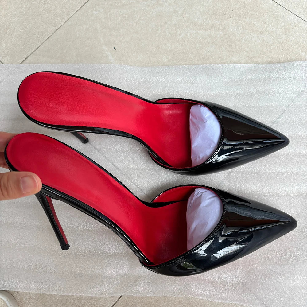Woman Stilettos 12cm Slipper High Heels Sexy Red inside Sandal Pointed Toe Female Stripper Show Stage Slingback Dress Shoes