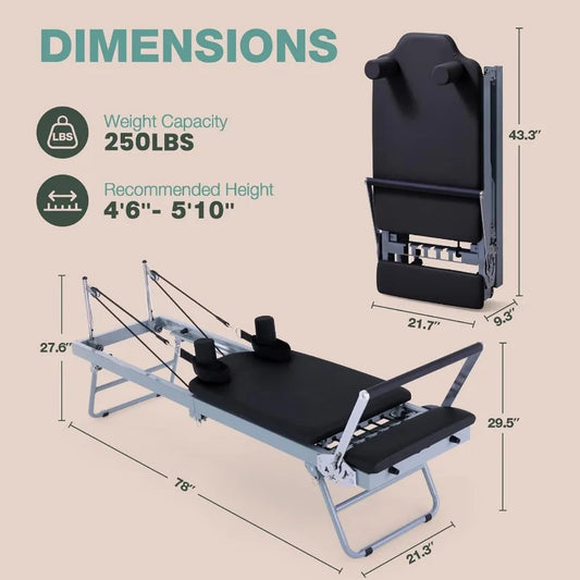Pilates Reformer Machine Foldable Reformer Pilates Equipment for Gym Workout and Home Use Suitable for Intermediate and Beginne