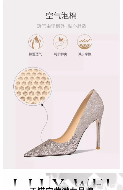 Champagne Color  High Heels 10cm 8cm 6cm Women's Shoes Thin Heels Pointed Head Ladies Pumps Shallow Mouth Stiletto Party Shoes